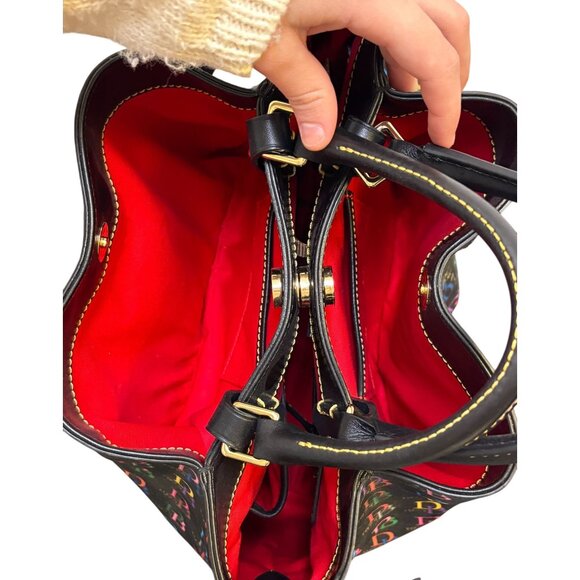 Dooney & Bourke Shoulder Bag With Multicolor DB 1975 Logo Pattern & Leather Stra - Picture 8 of 9